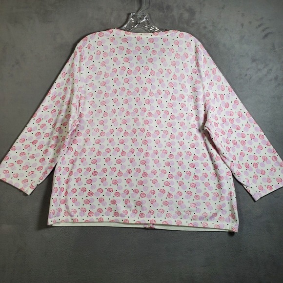 Talbots Cardigan Sweater Womens 2X Pink Floral Button 3/4 Sleeve Cotton Cottage - Picture 2 of 6